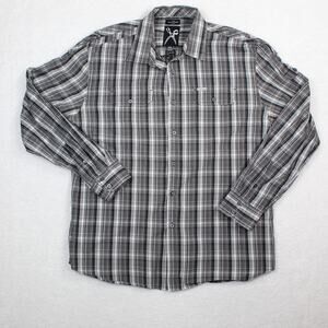 Marc Ecko Y2K Shirt Mens XXL Plaid Button Down Gray Black Graphic Skull Cut Sew